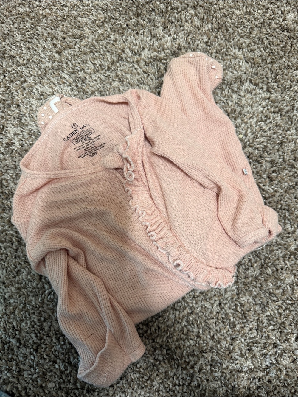 Caden Lane Blush Ruffle Knit Baby One-Piece